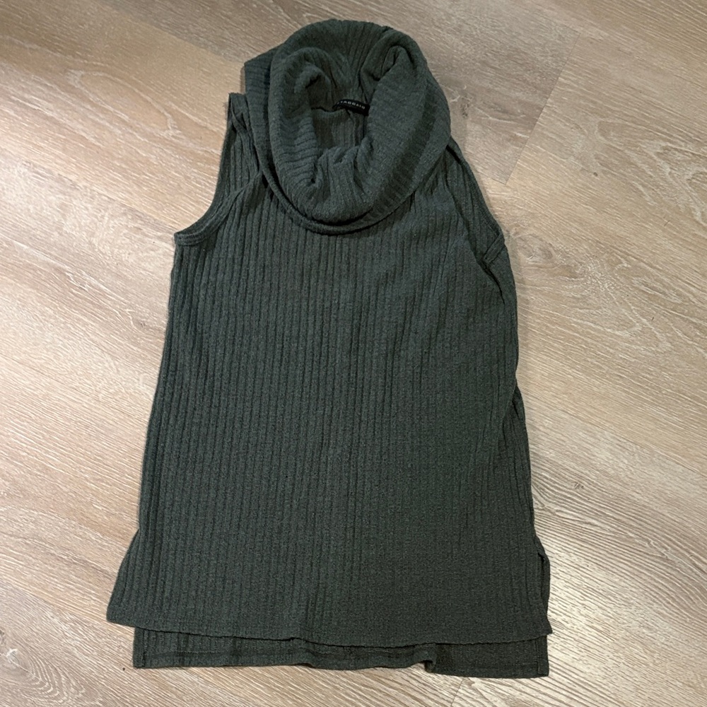 Sleeveless Ribbed Cowl Neck Sweater - Dark Olive